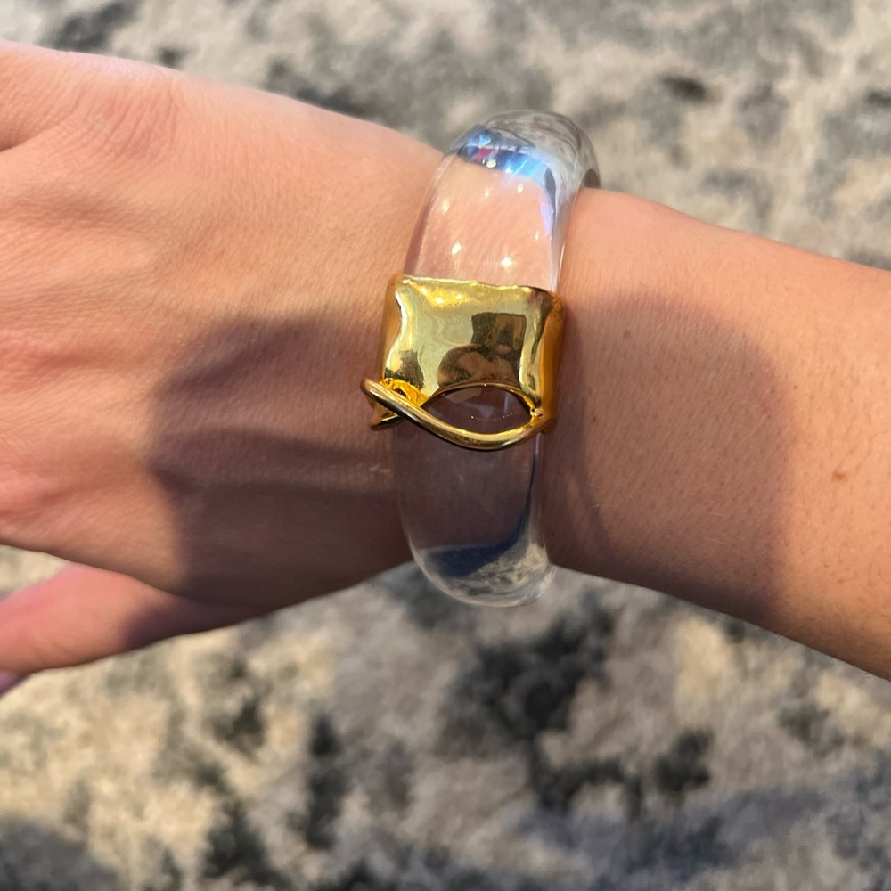 Alexis bittar clear bangle with gold clasp